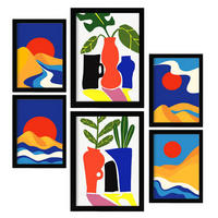 POSTER Set Mit 6 Sanfte abstrakte Landschaften Größe A3 & A4 Schwarzer Rahmen - Schwarz, Papier (29.7/1cm) - Nacnic