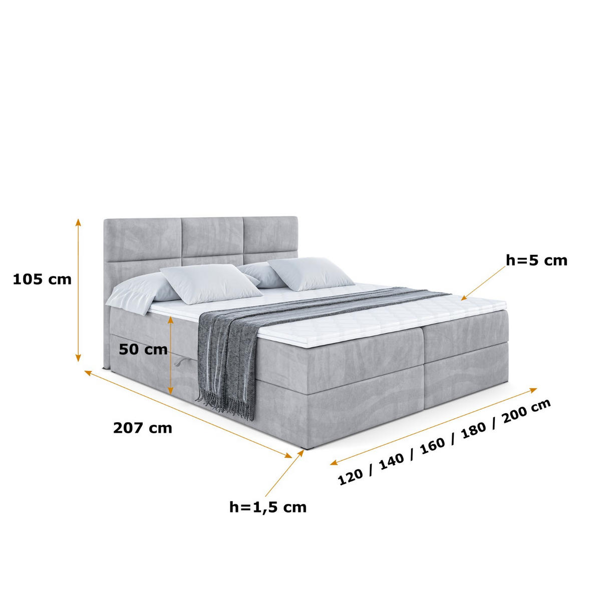 BOXBETT mit Matratze H4 und Lattenrost - OHIO - 140x200 cm - H4 - Hellgrau - Hellgrau, Holzwerkstoff (140/200cm) - ALTDECOR