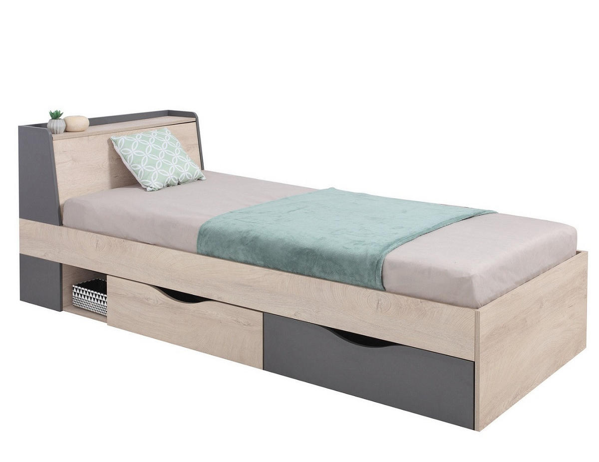 JUGENDZIMMER Davis Set C mit Bett 90 x 200 - Eiche Anthrazit - Eichefarben/Anthrazit, Holzwerkstoff (135/190/135cm) - QMM TraumMöbel