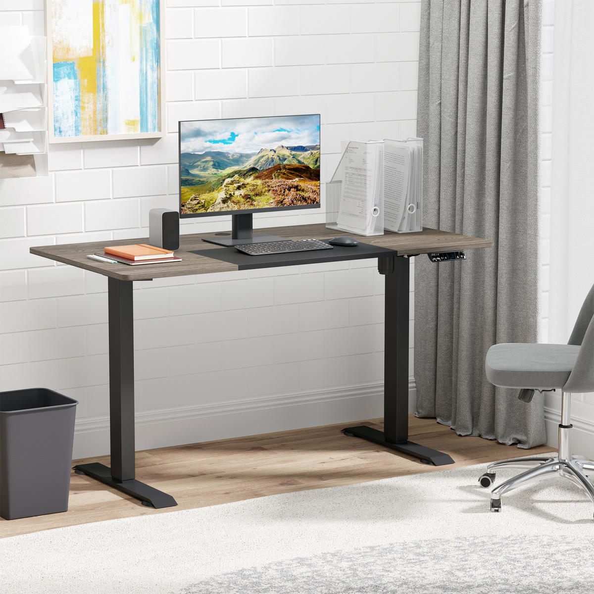 ELEKTRISCHES Schreibtisch Tischgestell mit Motor höhenverstellbar Metall Schwarz - Naturfarben, Metall (140/70/116cm) - Vinsetto
