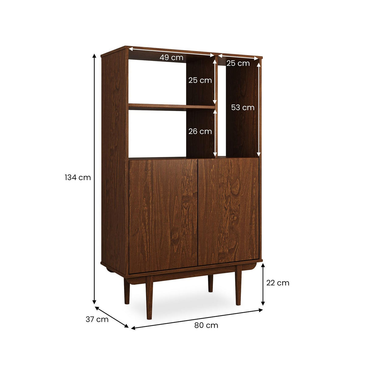 HIGHBOARD SIMONA - Kastanienfarben, Holz (80/133/37cm) - IDIMEX