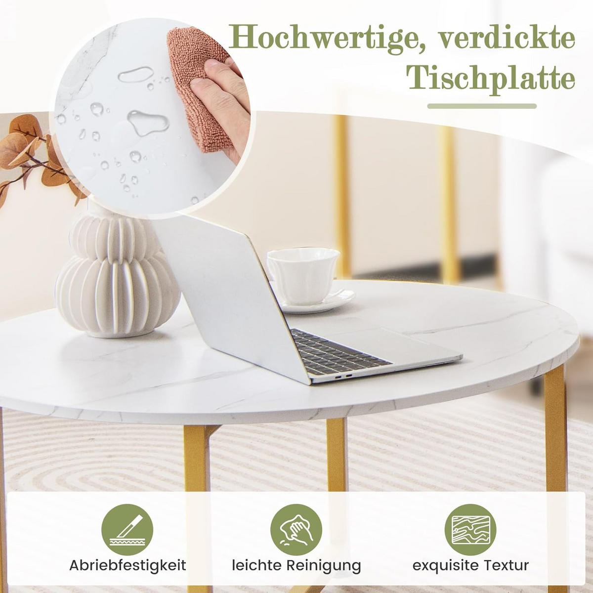 BEISTELLTISCH Weiß(3-teilig) - Weiß, Holzwerkstoff (80/80/42cm) - COSTWAY