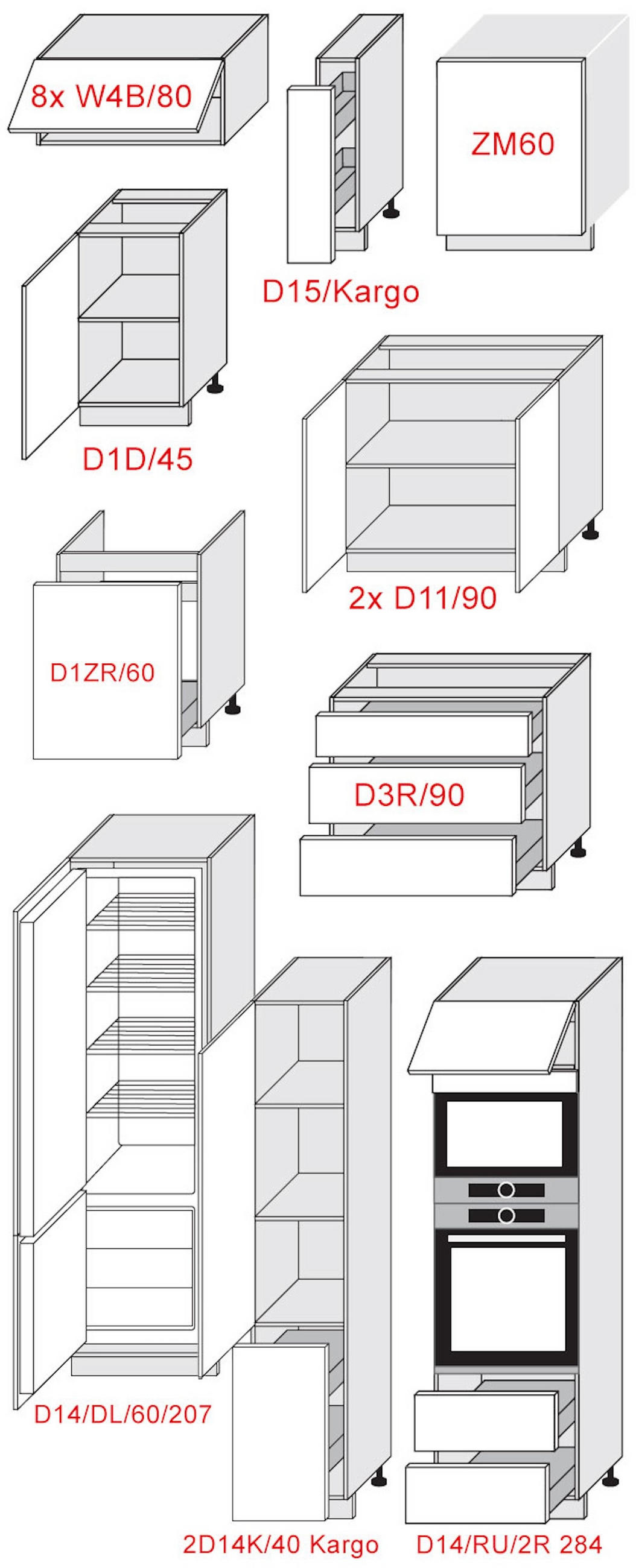 KÜCHENLEERBLOCK Platinium weiß matt / weiß Hochglanz & schwarz Hochglanz 18-teilig - Schwarz/Weiß, Holzwerkstoff/Metall (320/207/225cm) - Feldmann-Wohnen