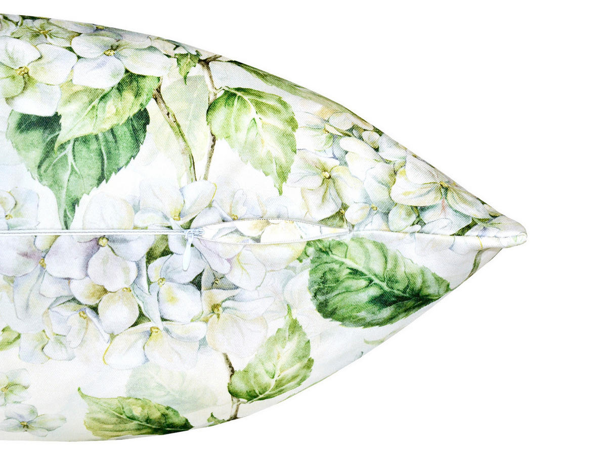 KISSENHÜLLE Landlust-Hortensie weiß 60/60 cm - Weiß/Grün, Textil (60/60cm) - beties Heimtextil