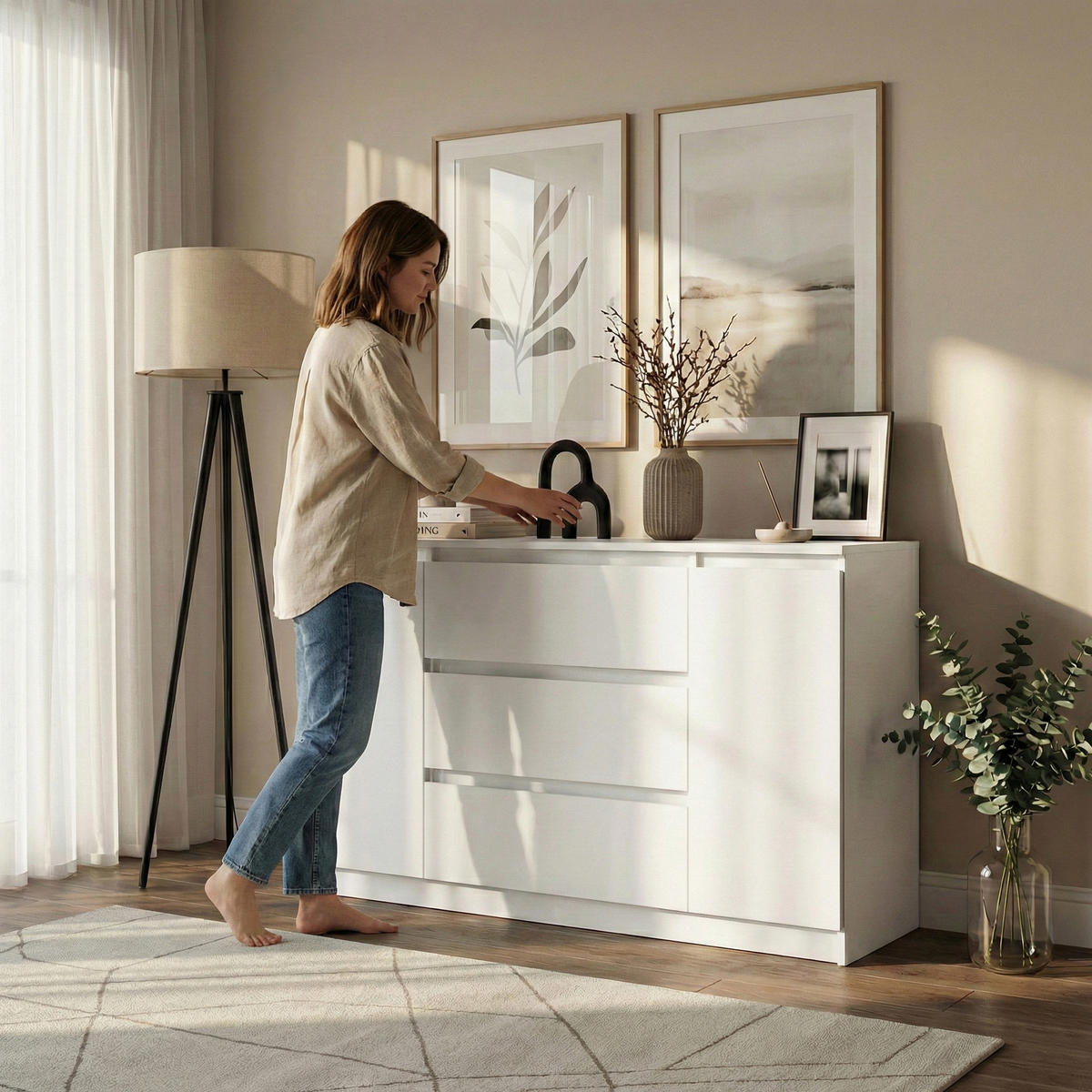 KOMMODE Lemon, mit 2 Türen und 3 Schubladen, 120 cm, Weiß matt - Weiß, Holzwerkstoff (120/78/39cm) - Beautysofa