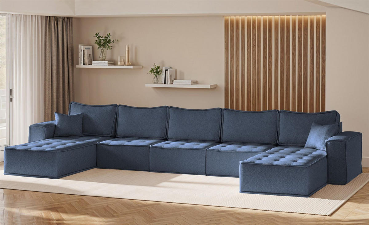 WOHNLANDSCHAFT Sande In Raven - Blau, Holzwerkstoff/Textil (452/85/192cm) - Fun Möbel