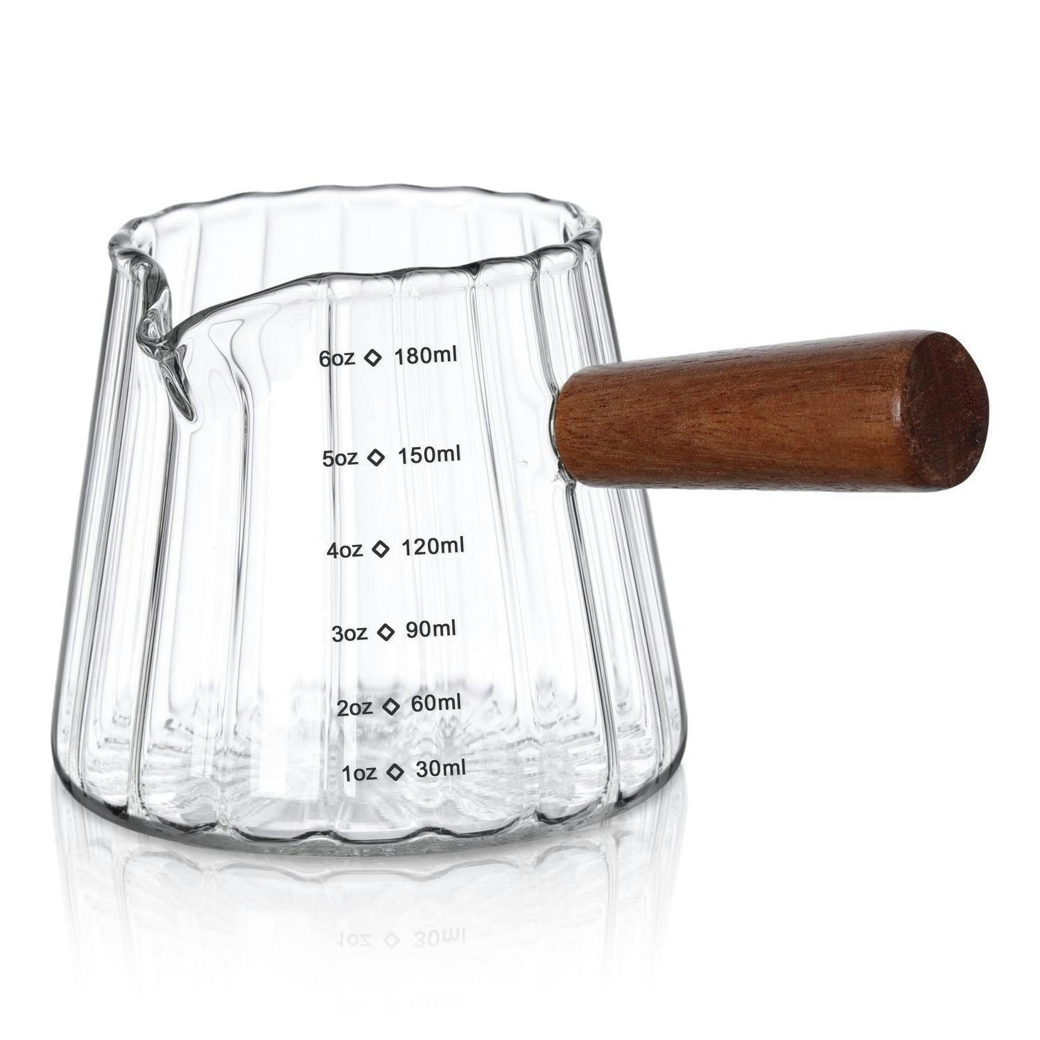 MESSBECHER Glas mit Holzgriff 180 ml - Transparent, Glas (0.18L)