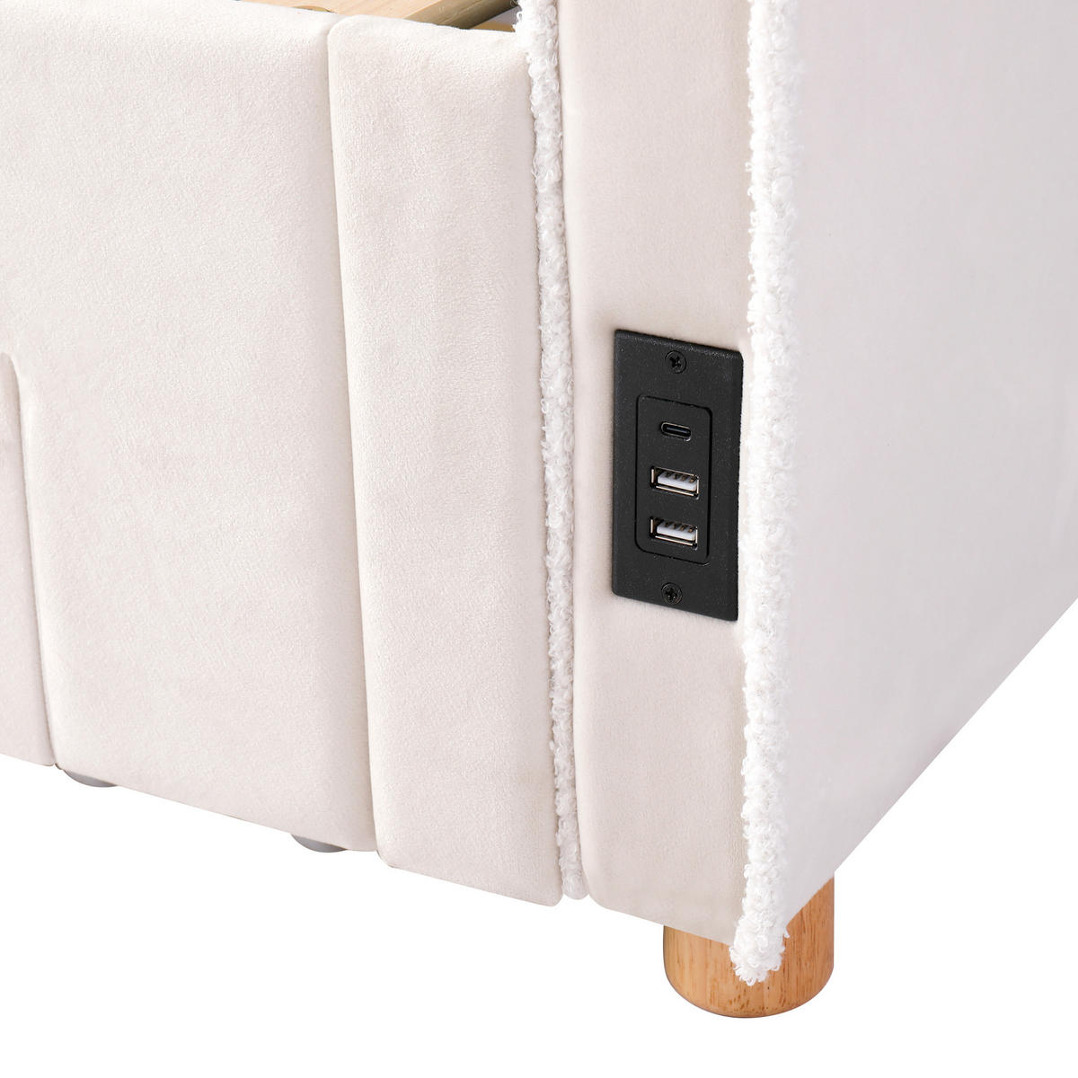 POLSTERBETT 90x200cm Ausziehbar Stauraum USB Samt Beige - Beige, Textil - FLIEKS