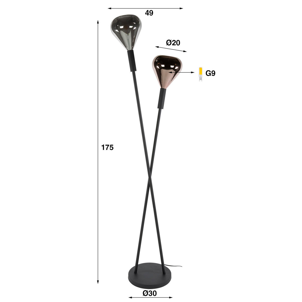 STEHLAMPE Wings - Schwarz - 30/30/175 cm - Schwarz, Metall (30/30/175cm) - Hoyz Collection