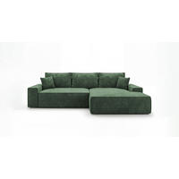 ROHOVÁ pohovka VERONA pravá zelená manšestr Poso 14 - funkce spaní, úložný prostor - zelená barva, textil (280/184cm) - Cornero