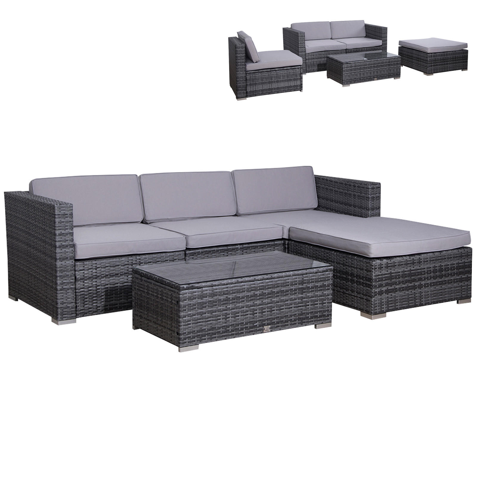 GARTENLOUNGE Polyrattan - Grau, Kunststoff - SVITA