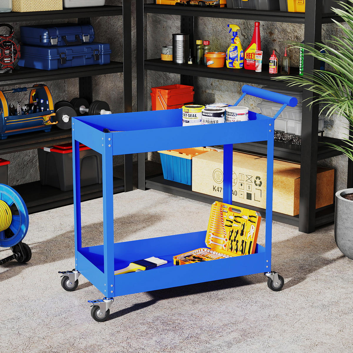 WERKSTATTWAGEN DE-18504 2-stufig, 150 kg Tragfähigkeit Blau - Blau, Metall (38/84/84.5cm) - ComfortXL