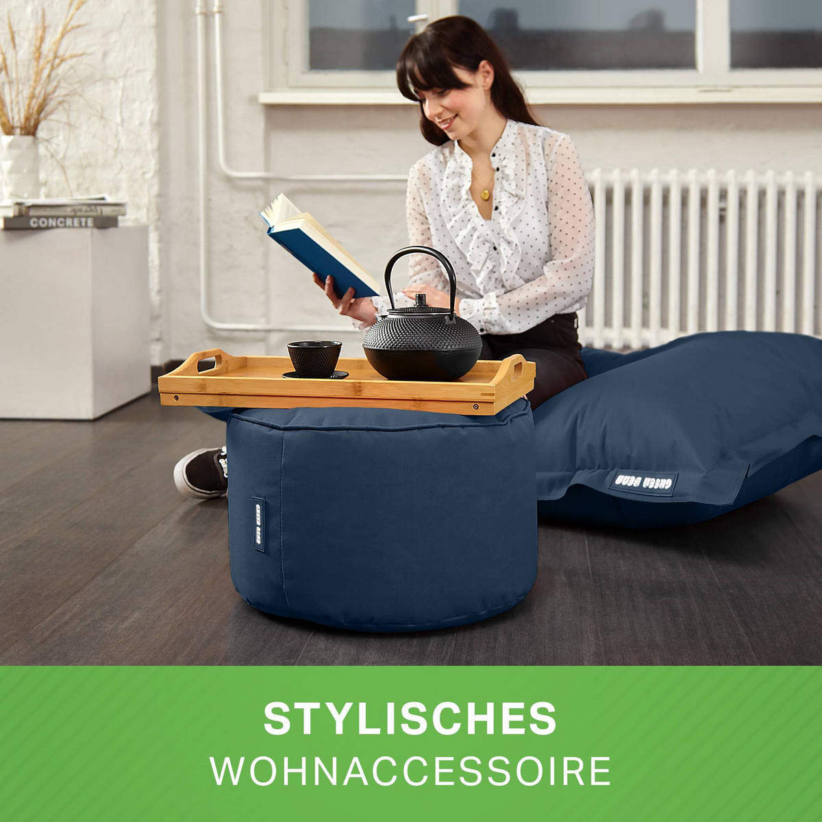 SITZSACK-HOCKER Pouf "Stay" 45x25cm - Blaugrau, Textil (45/25/45cm) - Green Bean