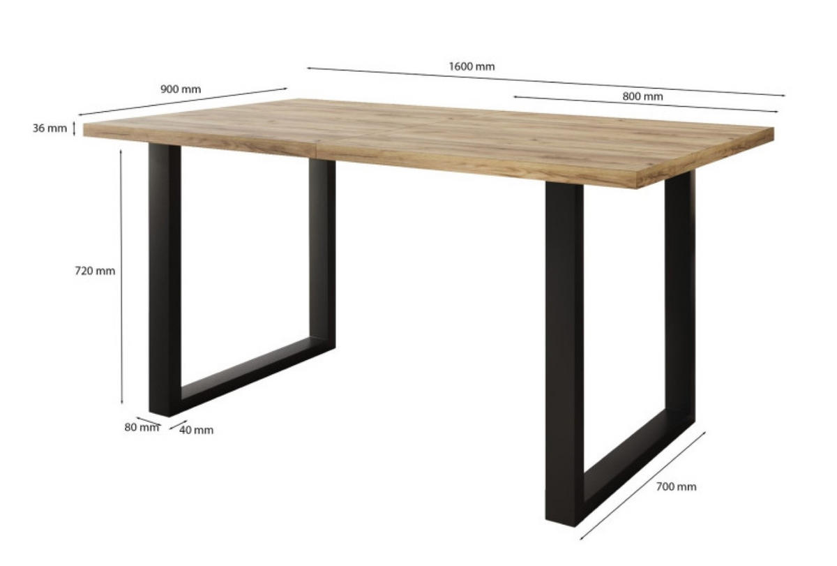 TISCH Schwarz SOFTI U Ausziehbar 140x90/200 cm - Eichefarben/Schwarz, Holzwerkstoff (200/90/75.6cm) - Sepro Meble