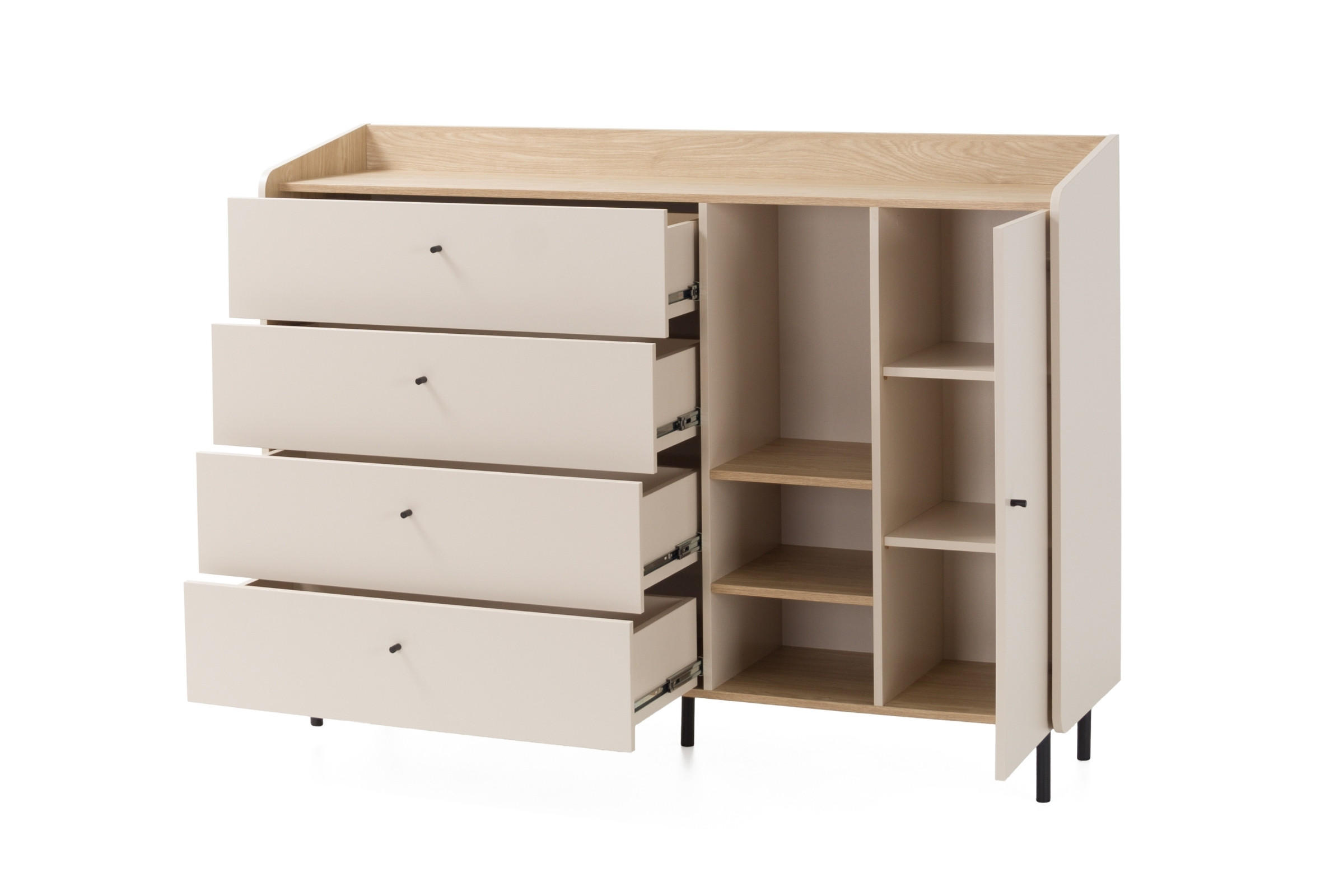 KINDERKOMMODE ALBI 07 155/42/115 in Sandbeige / Geölte Eiche - Eichefarben/Beige, Holzwerkstoff (155/115/42cm) - Deine Möbel 24