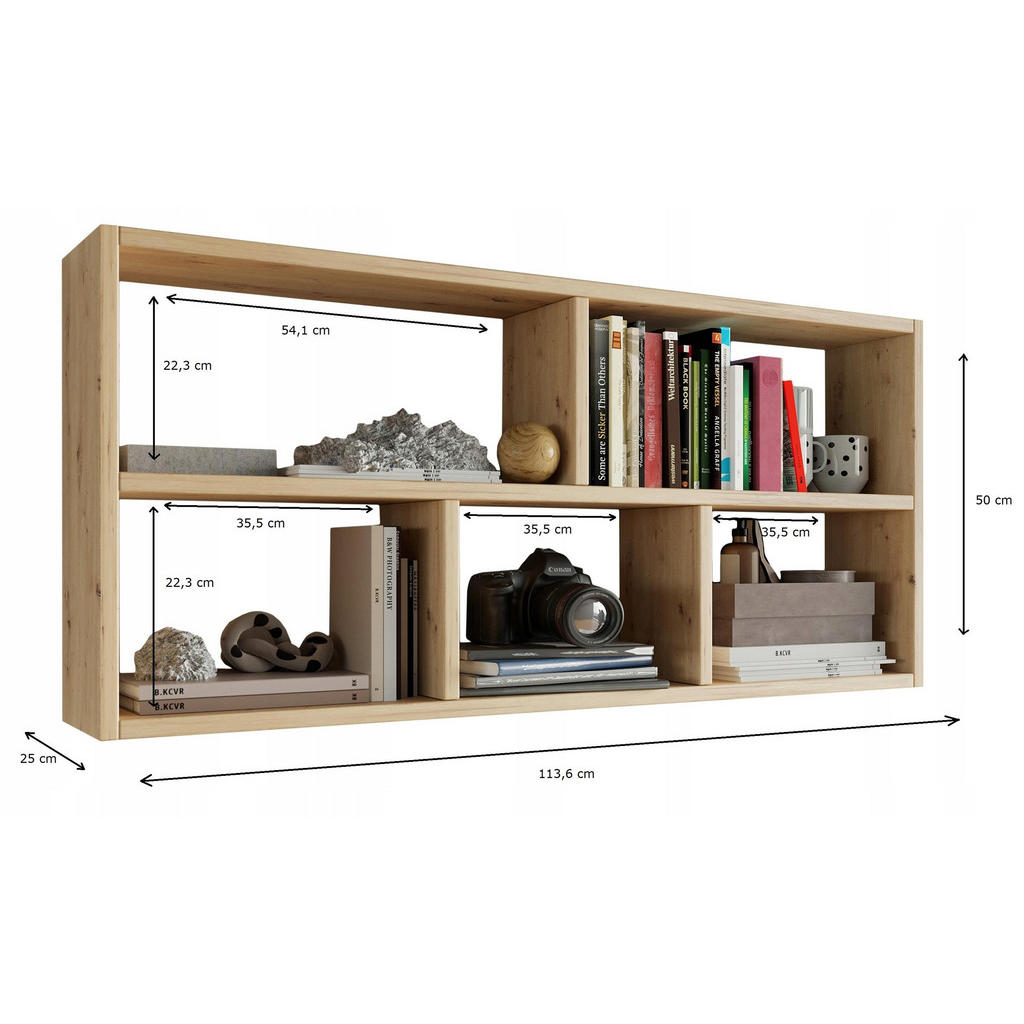 Thumbnail - Matkam Möbel Hängeregal, Eiche Artisan, Holzwerkstoff, 113.6x50x25 cm, Wohnzimmer, Regale, Wandregale