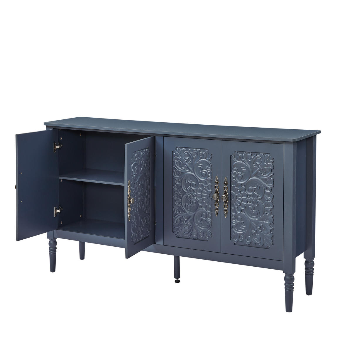 SIDEBOARD DE-38847 160/40/89 cm antike Relief-Schnitzereien Marineblau - Blau, Holzwerkstoff (160/89/40cm) - ComfortXL