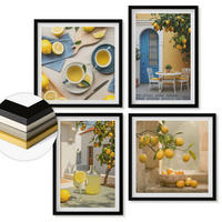 WANDBILDER 4er-Set - 50x50 cm & 40x60 cm Schwarzer Rahmen - Zitronenlimonade blaue Tür - Schwarz, Kunststoff (50/50cm) - ArtPrintCave