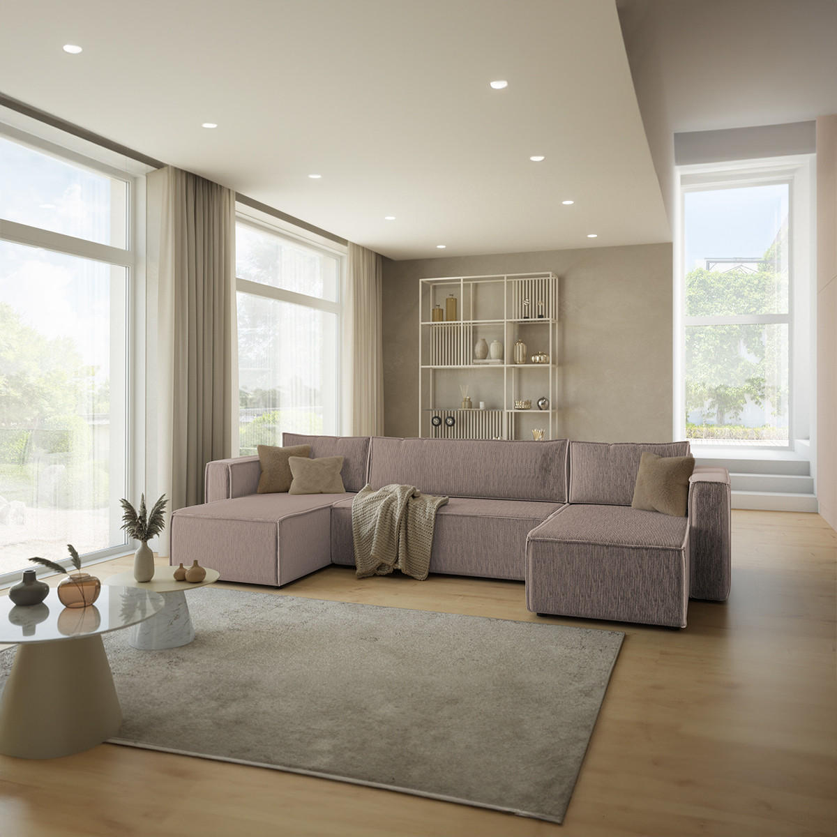 PANORAMASOFA Ezekiel 5 Sitzplätze Taupe - Taupe, Holz (309/73/145cm) - Petits-meubles