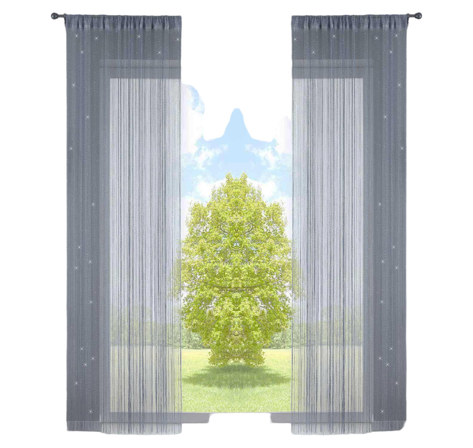 FADENGARDINE 2ER SET HxB 250x140 cm Grau Lurex - Hellgrau, Textil (140/250cm) - Gardinenbox