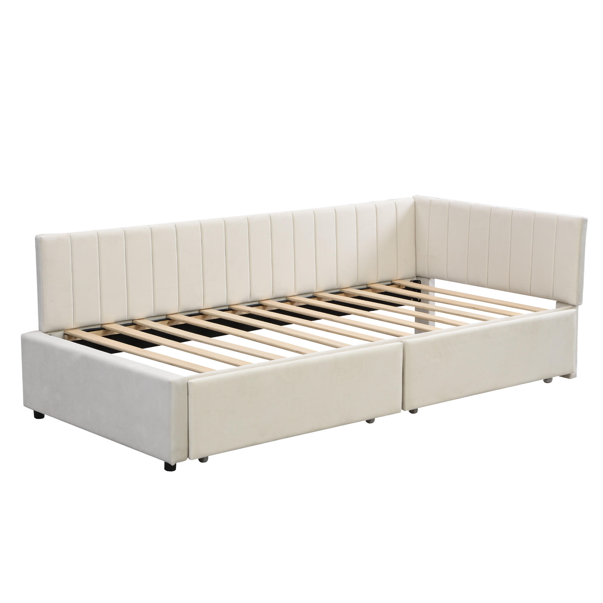 TAGESBETT aus Stoff 90x200 cm Beige mit 2 Schubladen, Lattenrost und variabler Rückenlehne - Beige, Leder (90/200cm) - Modfu