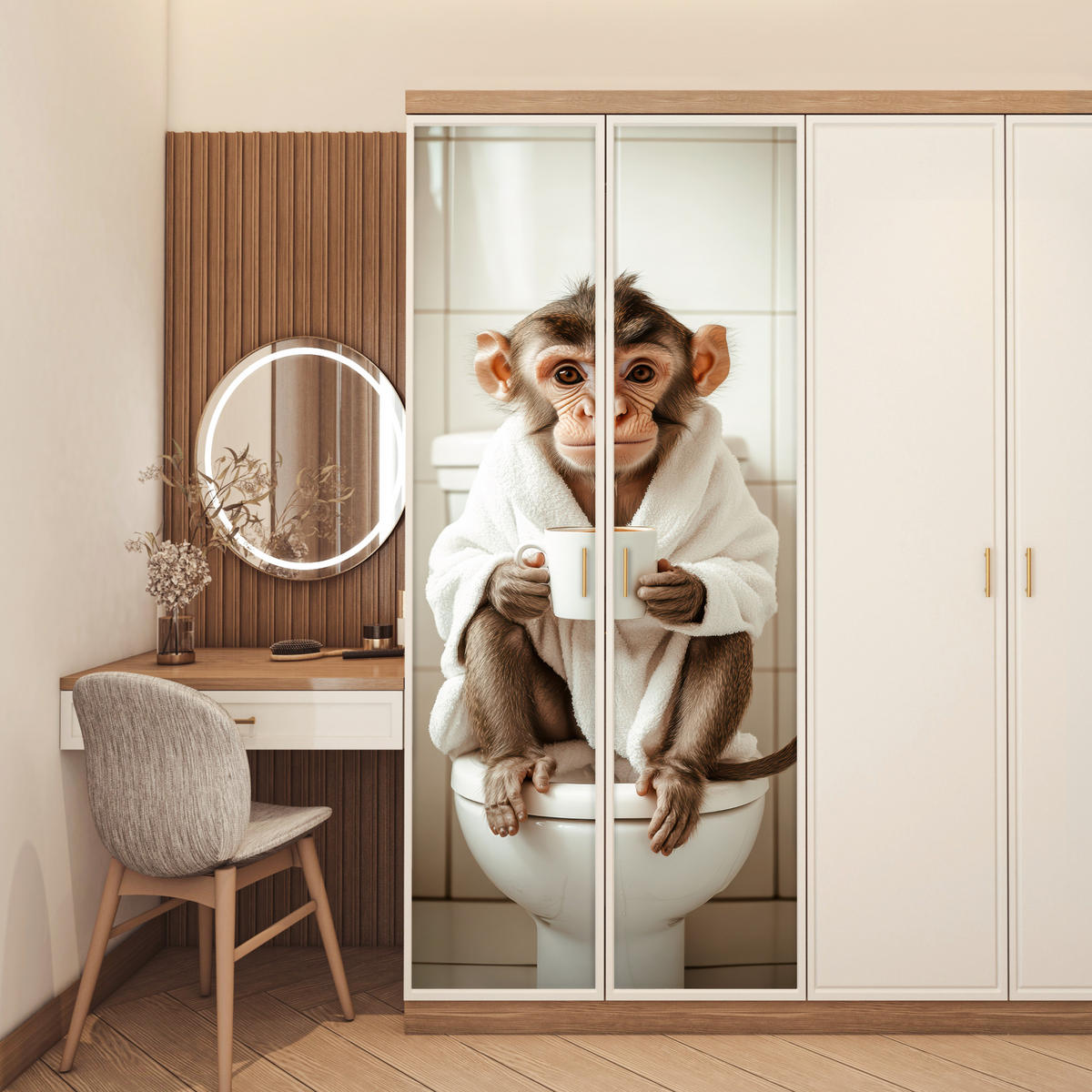 TÜRAUFKLEBER Affe - Modern - WC - Bademantel Fototapete 75x205 cm - Türtapete - Rosa, Kunststoff (75/0.1/205cm) - MuchoWow