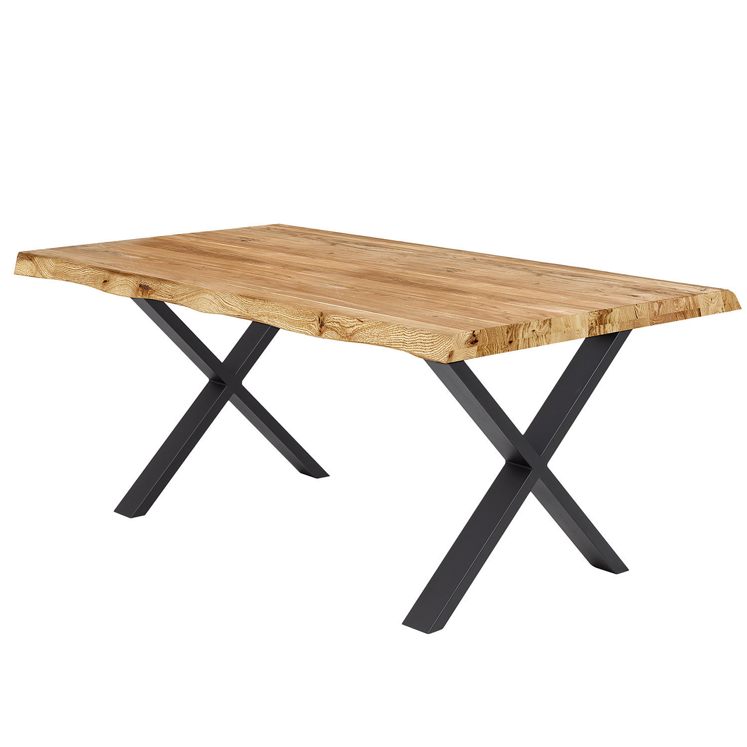 ESSTISCH - Metall / Massivholz - Eichefarben/Schwarz, Holz/Metall (100/200/76cm) - home24