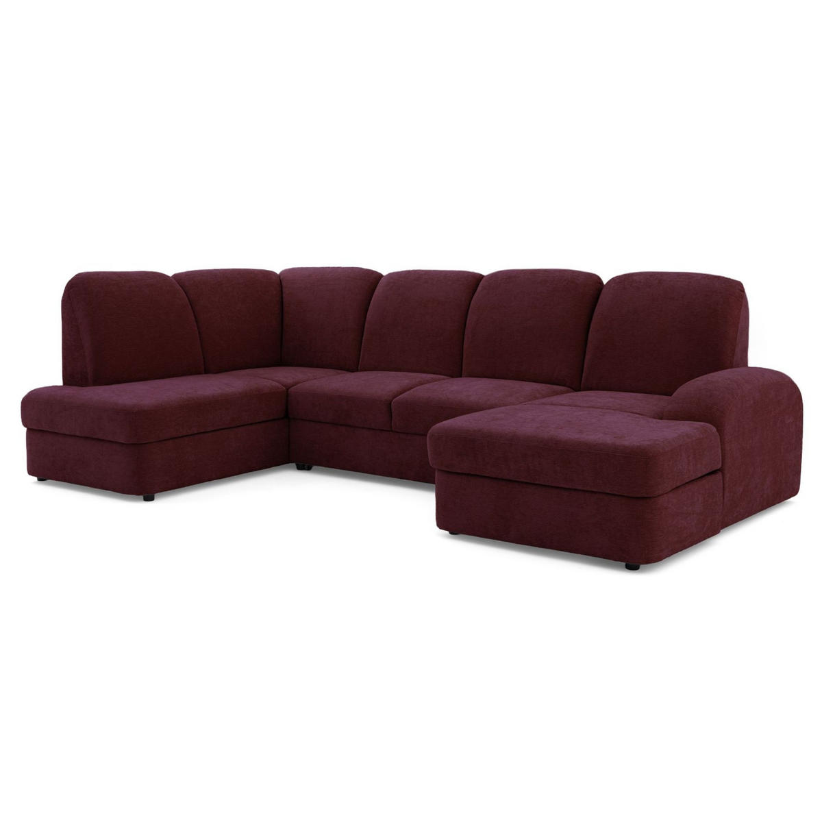 ECKSOFA VIBE U Links mit Schlaffunktion 129x263 Chenille Bordeaux - Bordeaux/Schwarz, Holz/Kunststoff (280/102/186cm) - Muffo