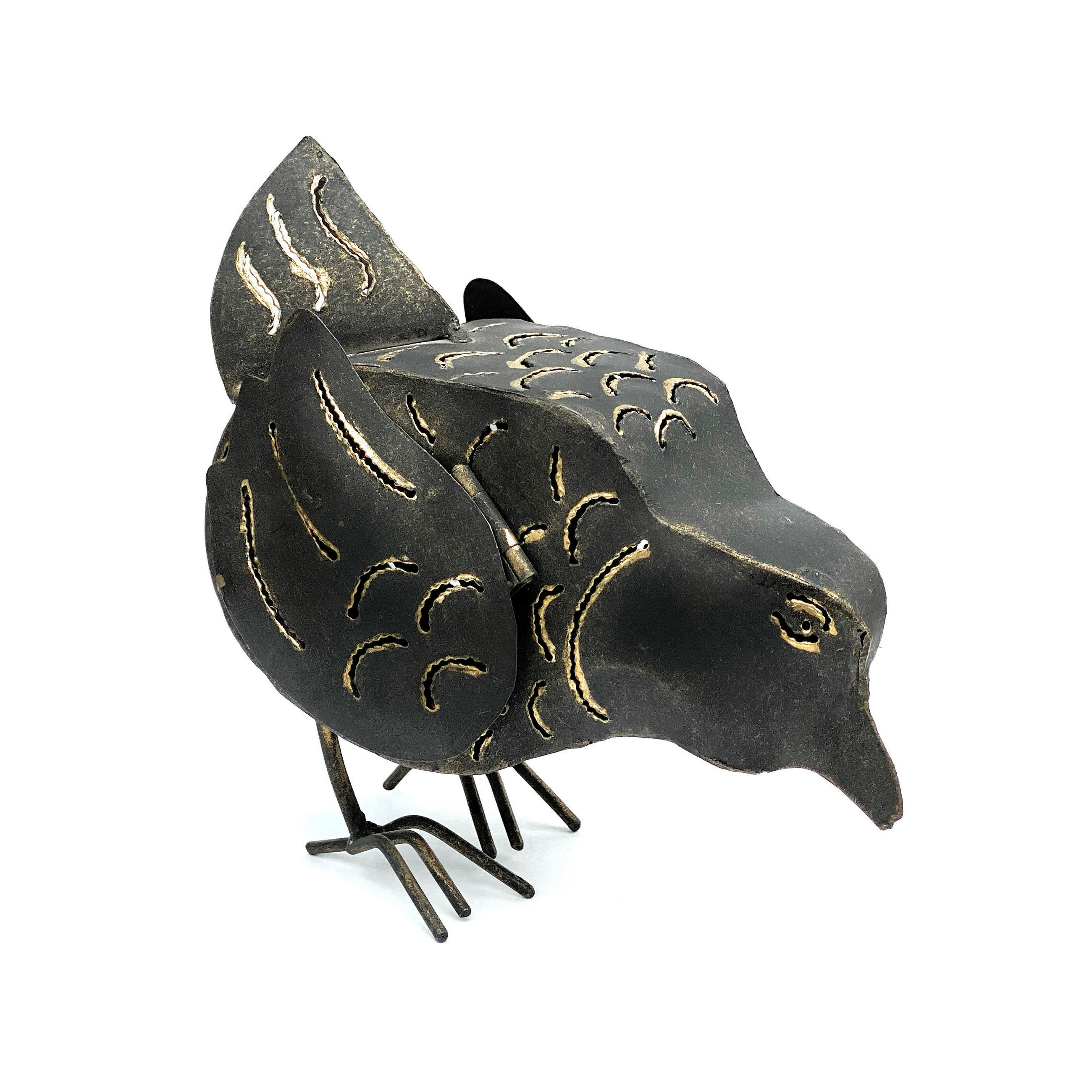 TEELICHTHALTER Metall Figur Klein Windlicht Huhn für 1 Teelicht Vogel 19 cm Kerzenständer Vintage Witzig - Braun, Metall (14cm) - DanDiBo