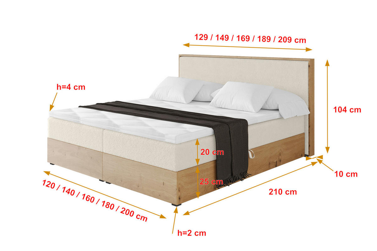 BOXBETT LOLLI9 - 200x200 - H3 Hellbeige - Sandfarben, Holzwerkstoff (200/200cm) - ALTDECOR