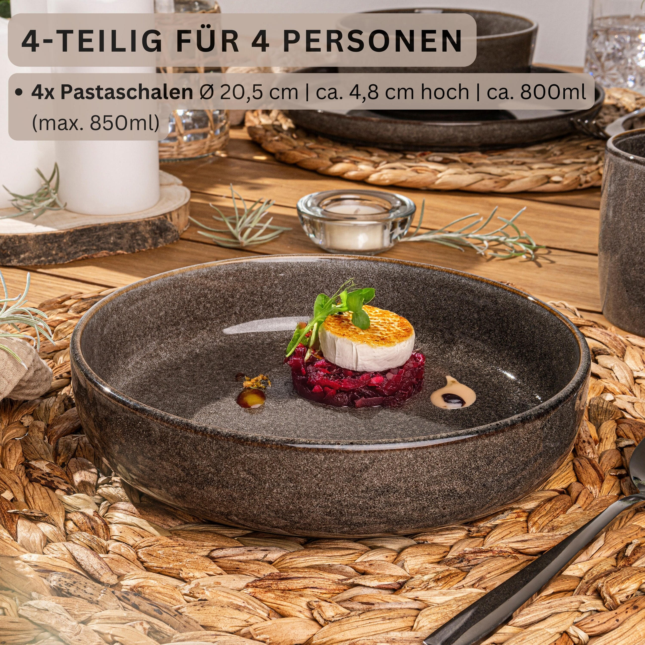 PASTASCHALEN SET KAIRO GRAPHIT - 4 teilig aus Steingut - Braun, Keramik (26.5cm) - Sänger