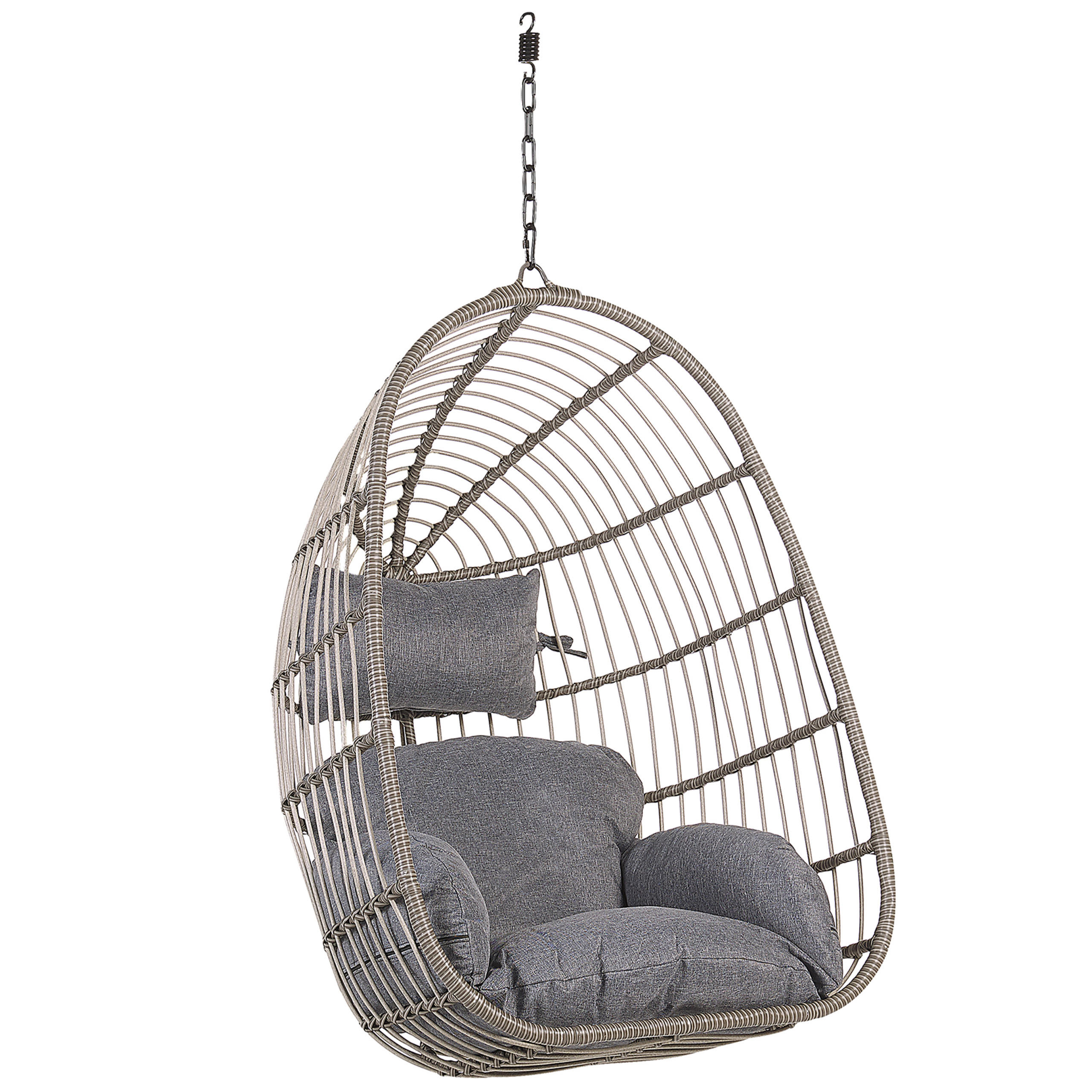 HÄNGESESSEL PE Rattan grau mit Sitzkissen Casoli - Grau, Kunststoff (84/113/70cm) - Beliani