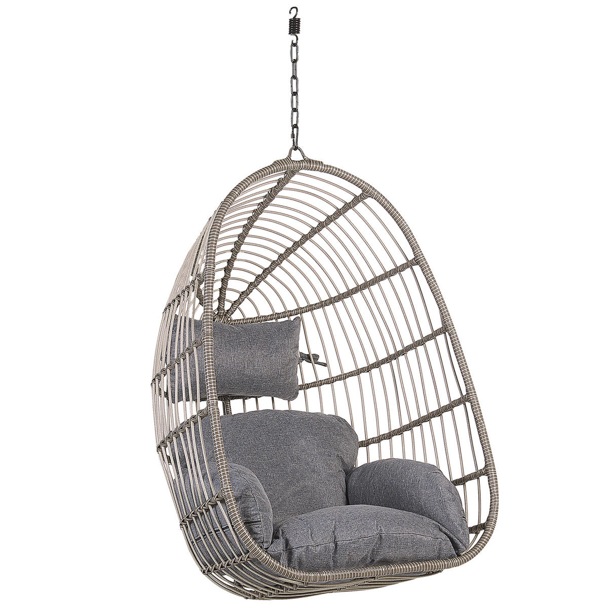 HÄNGESESSEL PE Rattan grau mit Sitzkissen Casoli - Grau, Kunststoff (84/113/70cm) - Beliani