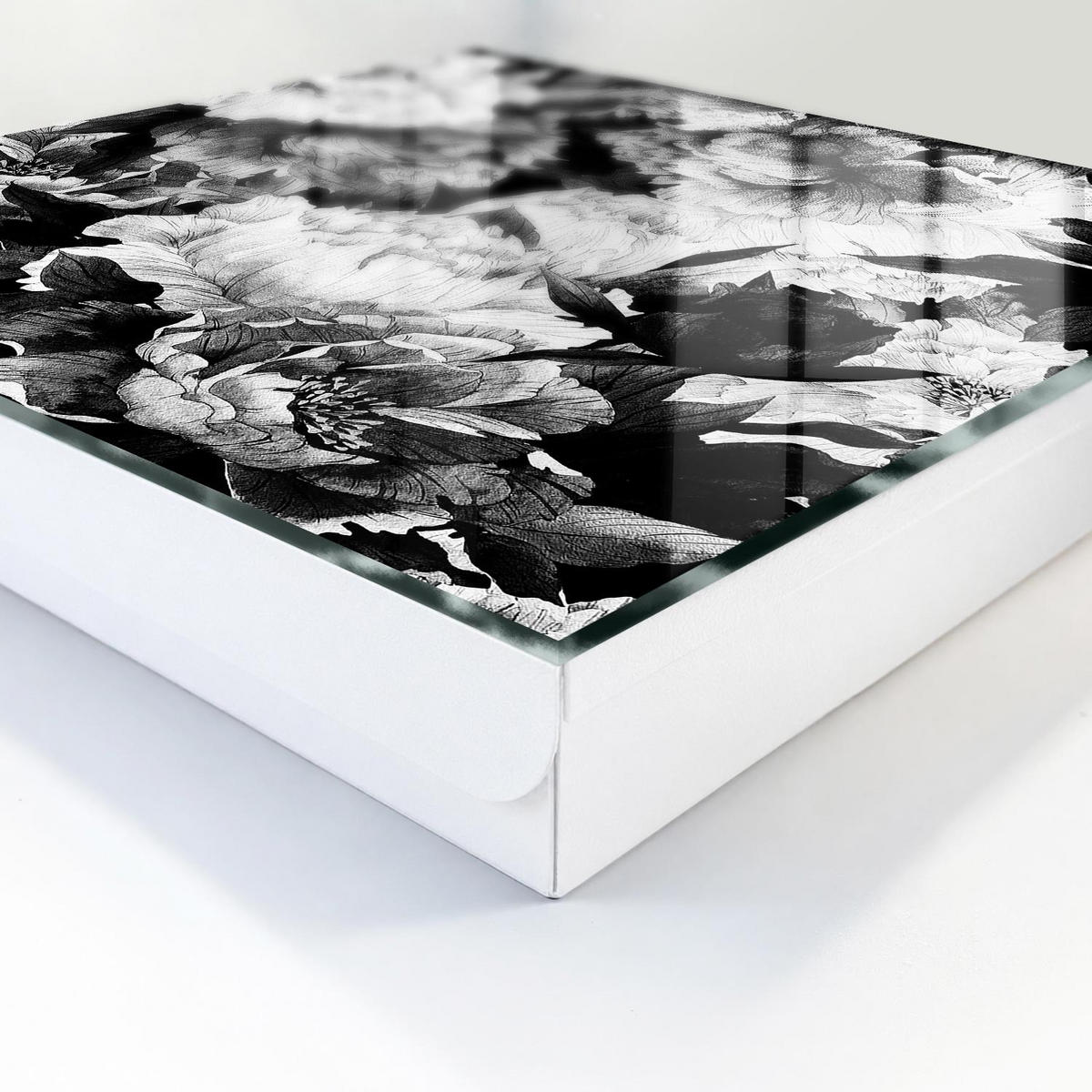 SCHLÜSSELBOX Weiß 30x30 cm – Türöffnung nach rechts - Weiß-weiße Blüten - Grau, Metall (30/30/5cm) - TULUP