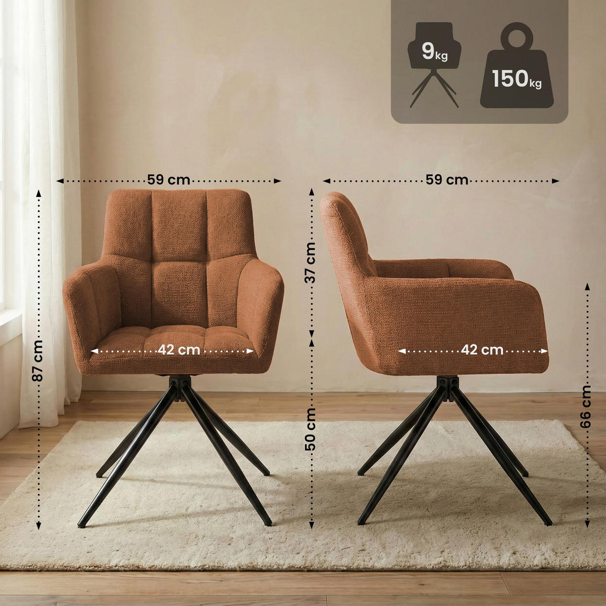 ARMLEHNENSTUHL Stoff Orange - Schwarz/Orange, Textil/Metall (59/87/59cm) - CLP