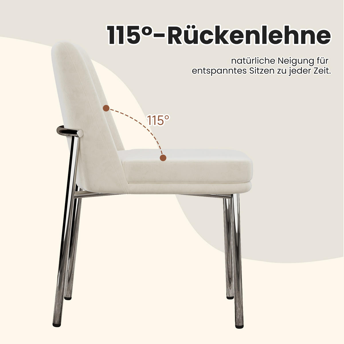 ESSZIMMERSTUHL 4er Set Samt Beige Metallbeine Silber Rahmen - Beige, Textil (53/82/42.5cm) - FLIEKS