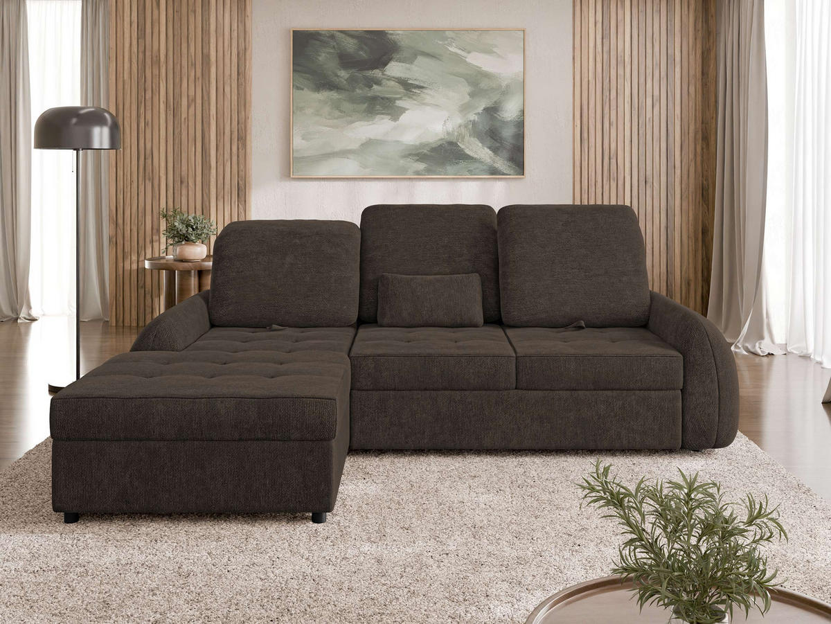 ECKSCHLAFSOFA Soreno, Seite: Links - Dunkelbraun/Schwarz, Holz/Kunststoff (255/176cm) - MIRJAN24