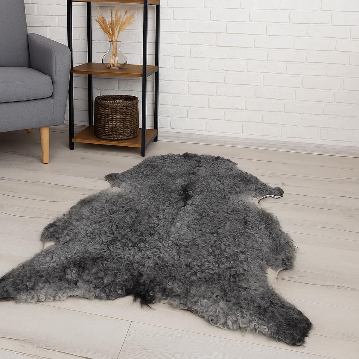 SCHAFFELL Gotland Naturgrau Lockig Unikat ca. 100 cm - Dunkelgrau, Fell (60/100cm) - Provellus