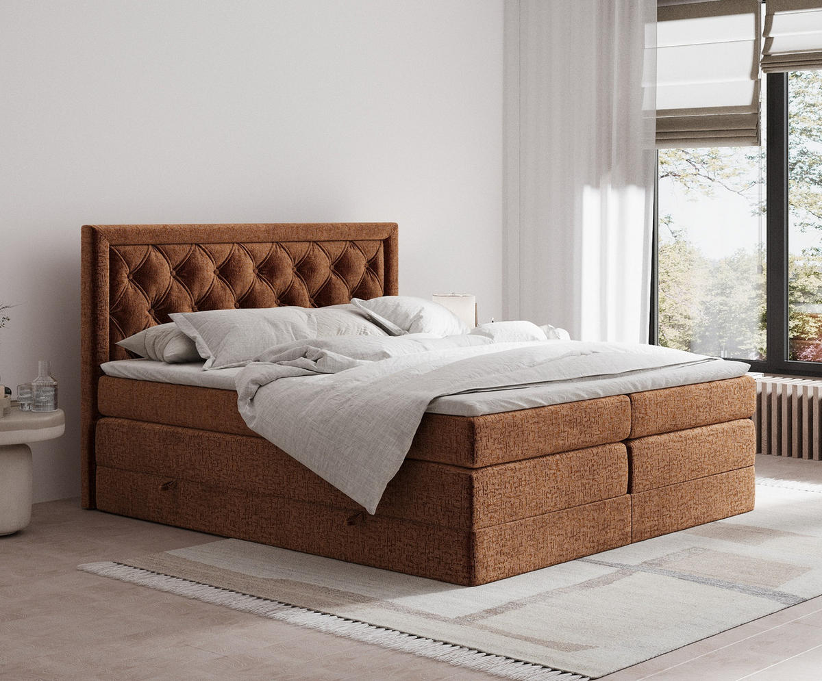 BOXSPRINGBETT Aurelia Kupferfarbe 180/200 cm - Schwarz/Kupferfarben, Holz/Holzwerkstoff (180/200cm) - Maison de Reve
