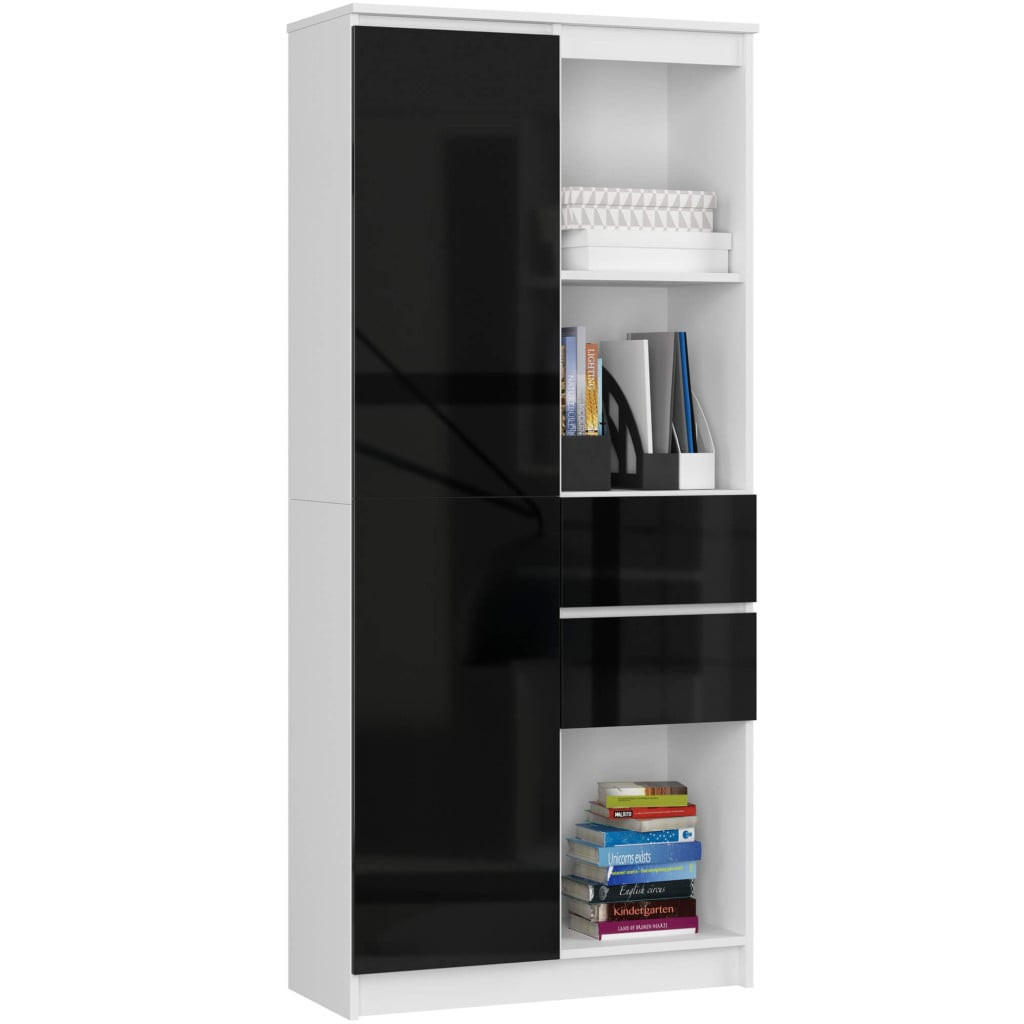 RAUMHIRSCH FURNITURE STOJANOVÁ POLICE bílá, lesklá černá 180/80/35