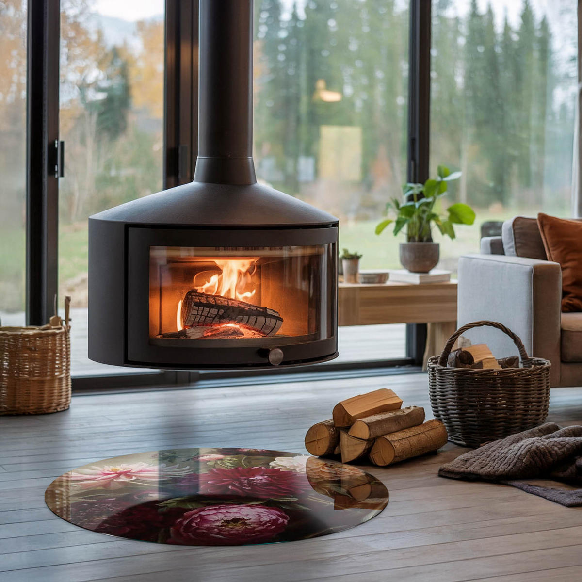 GLASPLATTE für Kamin Ø 80 cm - Weinrot, Glas (80/80/0.4cm) - TULUP