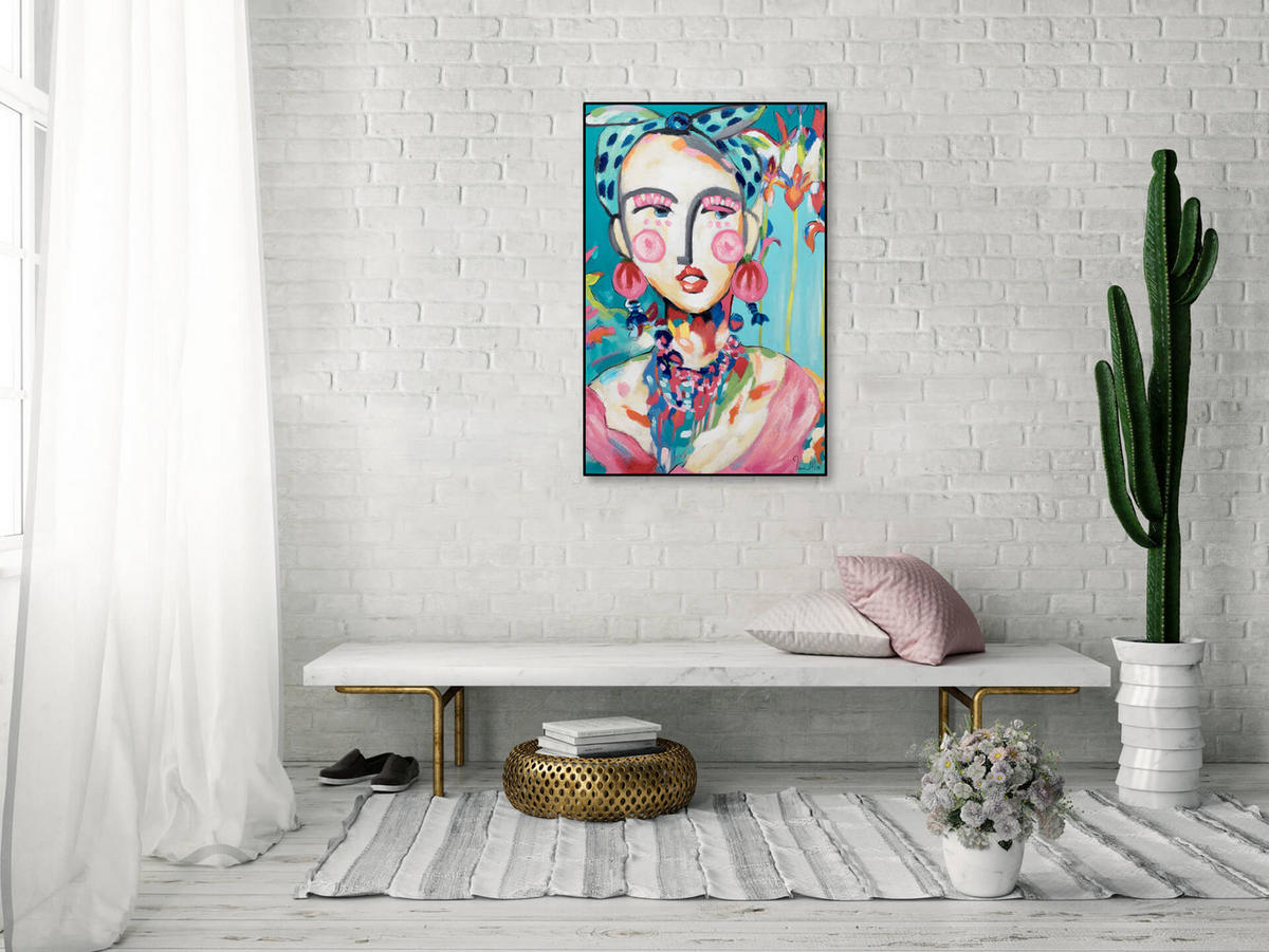 ACRYLBILD HANDGEMALT 60/90 cm - Blau/Pink, Holz/Textil (60/90cm) - KUNSTLOFT