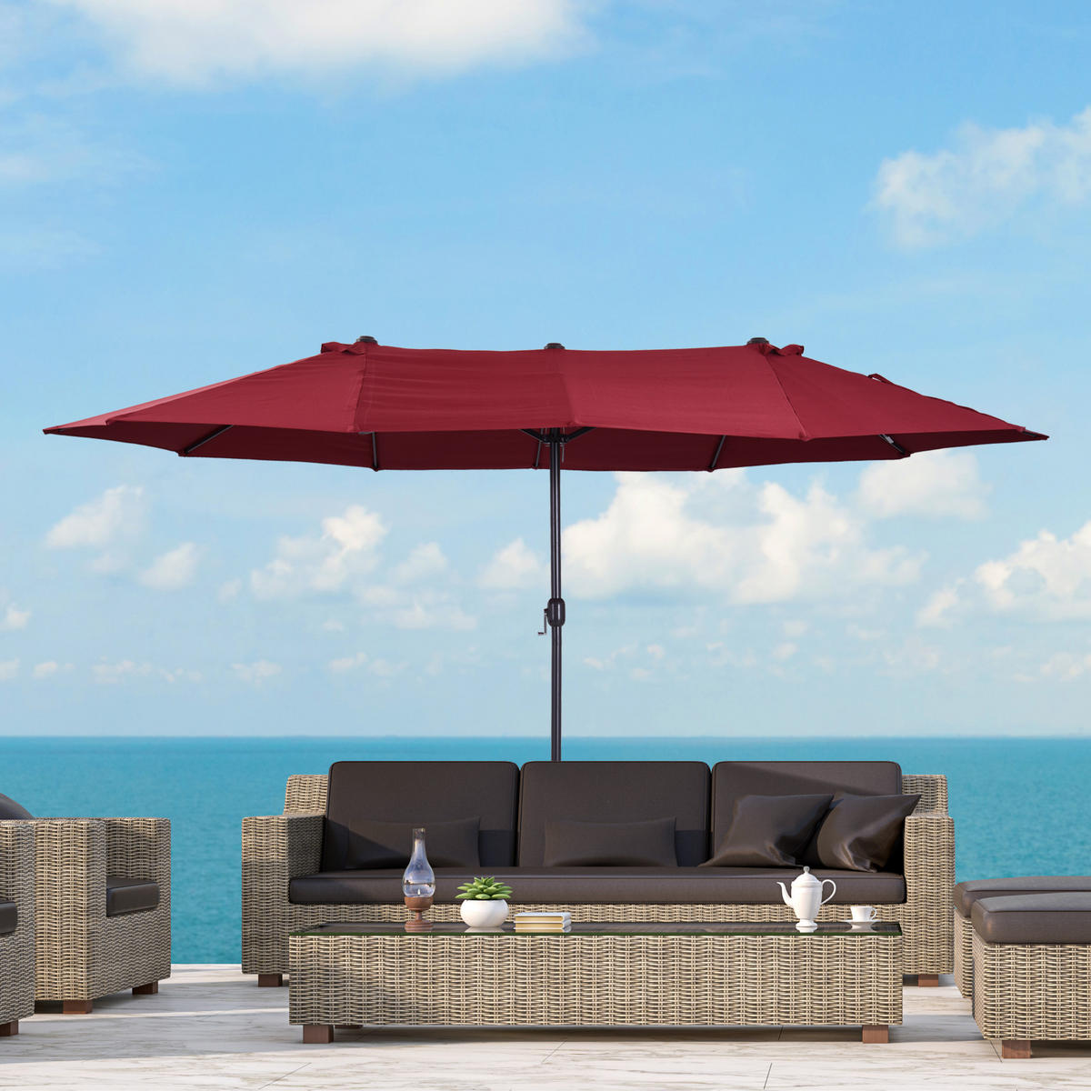 SONNENSCHIRM, Gartenschirm, Marktschirm, Doppelsonnenschirm, Terrassenschirm, Weinrot, Oval - Weinrot, Metall (270/460cm) - Outsunny