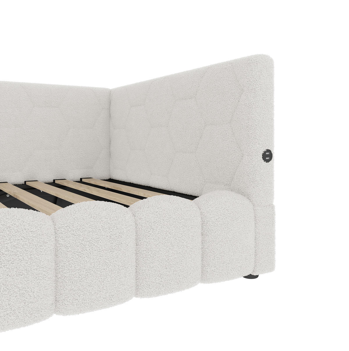 POLSTERBETT aus Vliesimitat 90x200 cm in Weiß mit LED & USB-C-Anschluss - Weiß, Textil (90/200cm) - Modfu