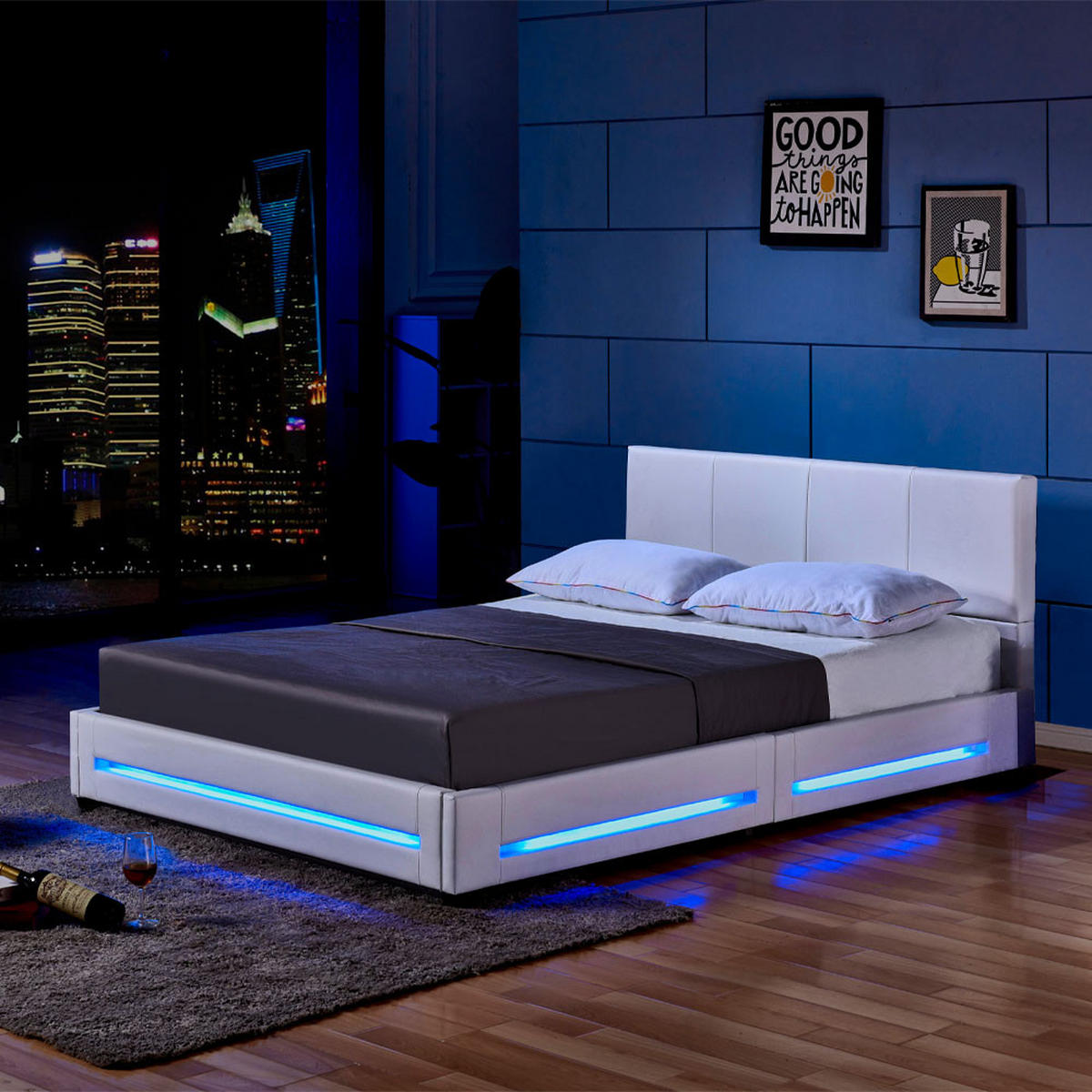 LED BETT ASTEROID - Weiß, 140 x 200 cm - Weiß, Kunststoff - Home Deluxe