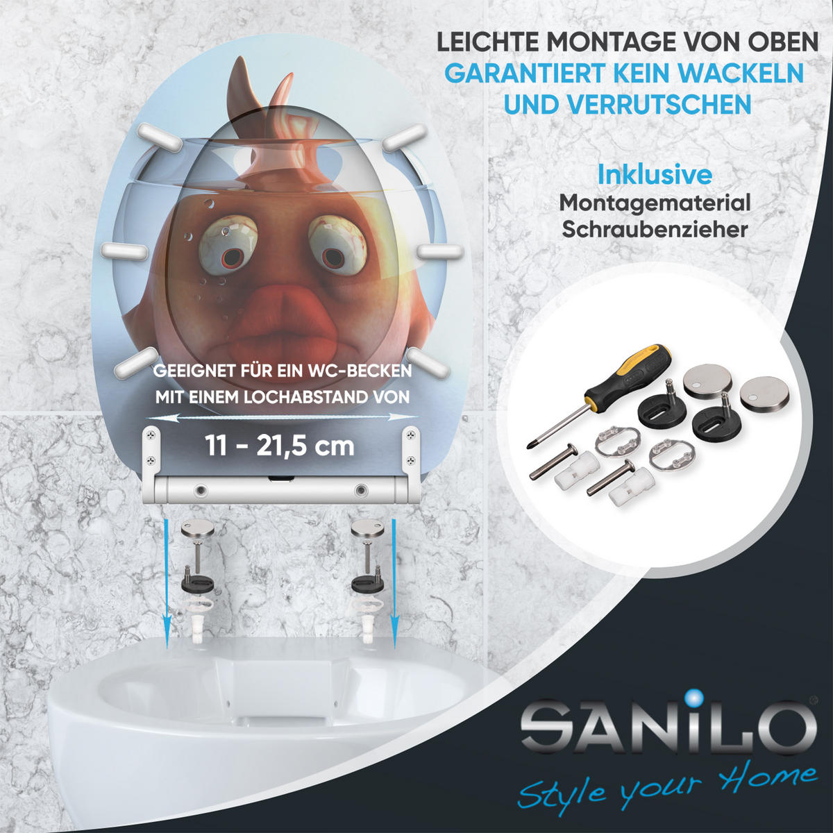 WC-SITZ mit Absenkautomatik & Top Fix Goldfisch - Orange, Holzwerkstoff (37.7/5.5/48cm) - Sanilo