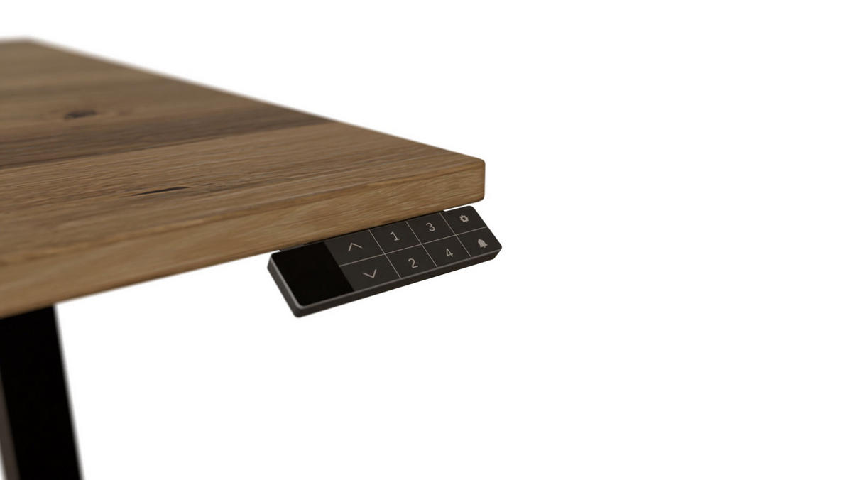 SCHREIBTISCH 150/80 elektrisch höhenverstellbar aus Wildeiche ergonomisch - Weiß - Weiß/Braun, Holz (80/150/72.5cm) - MeinMassivholz