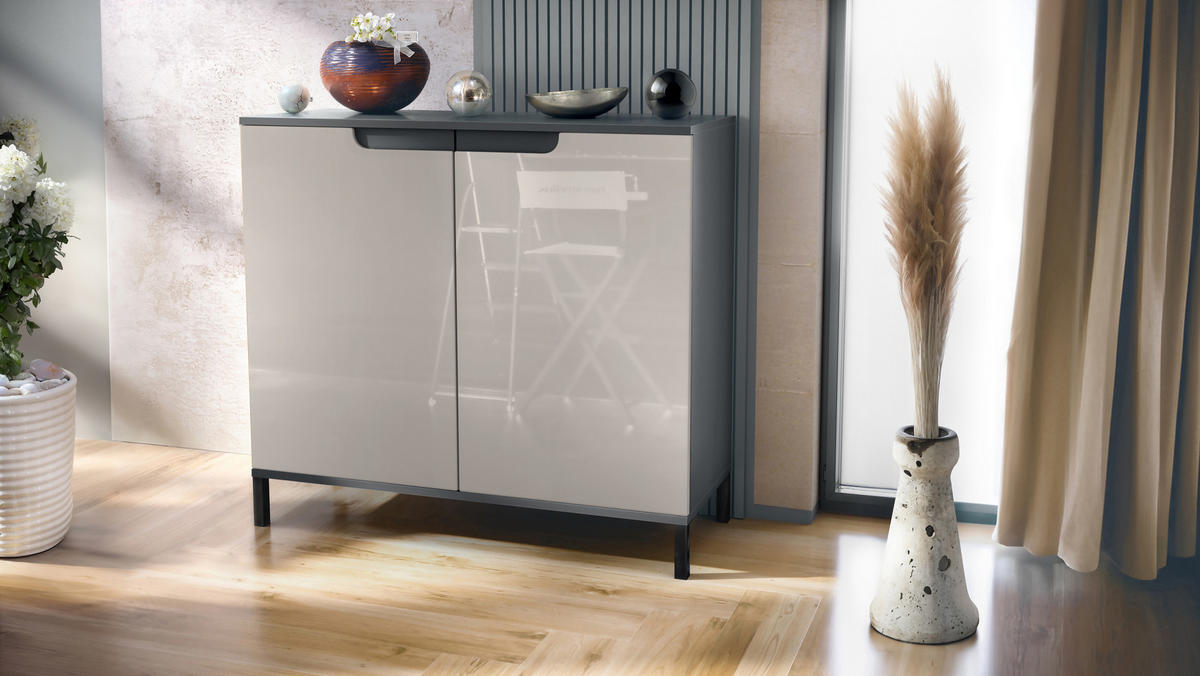 KOMMODE Sylt Sandgrau Hochglanz - Sandfarben, Holzwerkstoff (92.5/83.5/35cm) - Vladon