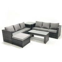GARTENMÖBEL COUCHTISCH SET mit Sofa Polyrattan Outdoor 7-Sitzer - Dunkelgrau/Grau, Glas/Kunststoff - Fimous