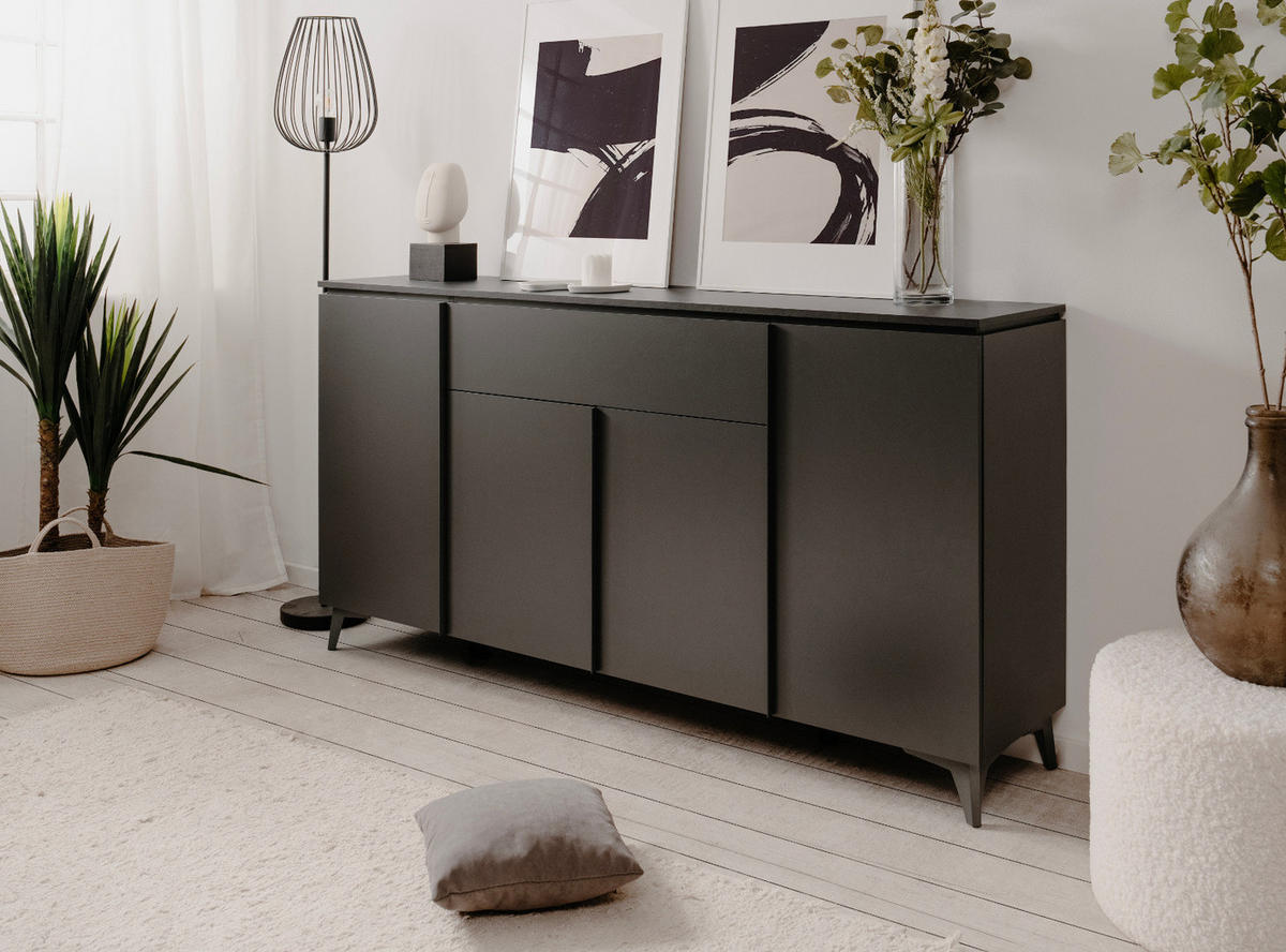 SIDEBOARD grau, Schiefer 177 cm, Kommode 4-türig - Grau, Holzwerkstoff/Kunststoff (177/92/40cm) - Furn.Design